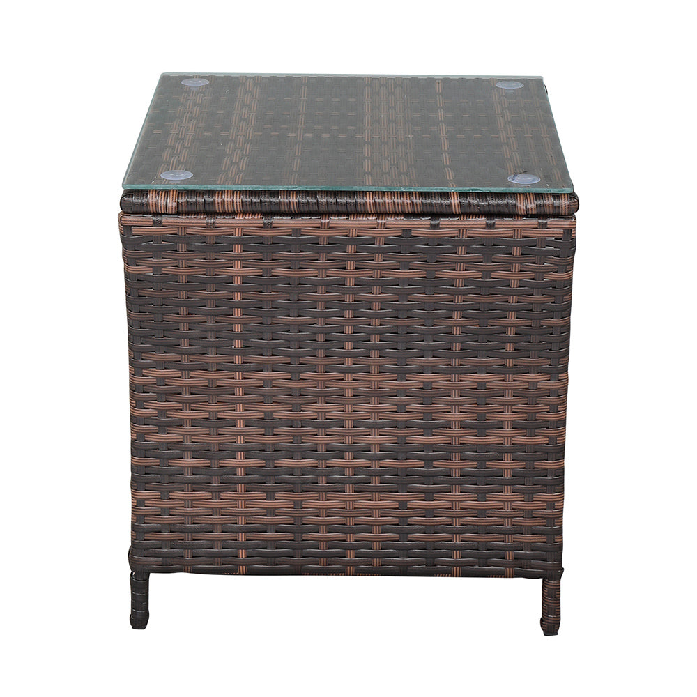 HAOYYE Rattan Side Table with Glass Top, Brown Gradient Wicker End Table with Iron Frame, Modern Square Accent Table for Patio Balcony Bedroom Living Room, Stylish & Easy Assembly, Indoor Outdoor Use