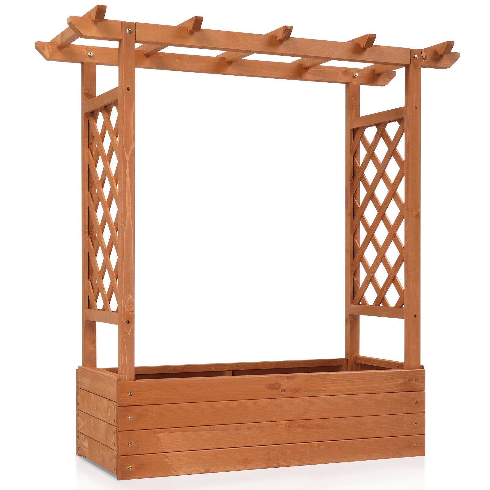 Haoyye Raised Garden Bed, Durable Teak Color Fir Wood Planter Box with Arched Lattice, Elegant and Easy-to-Assemble Planting Frame for Outdoor Gardens, Balconies, and Courtyards
