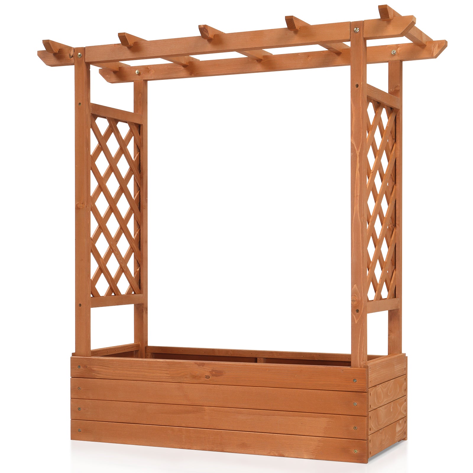 Haoyye Raised Garden Bed, Durable Teak Color Fir Wood Planter Box with Arched Lattice, Elegant and Easy-to-Assemble Planting Frame for Outdoor Gardens, Balconies, and Courtyards