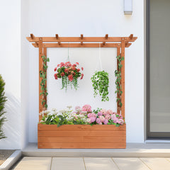 Haoyye Raised Garden Bed, Durable Teak Color Fir Wood Planter Box with Arched Lattice, Elegant and Easy-to-Assemble Planting Frame for Outdoor Gardens, Balconies, and Courtyards