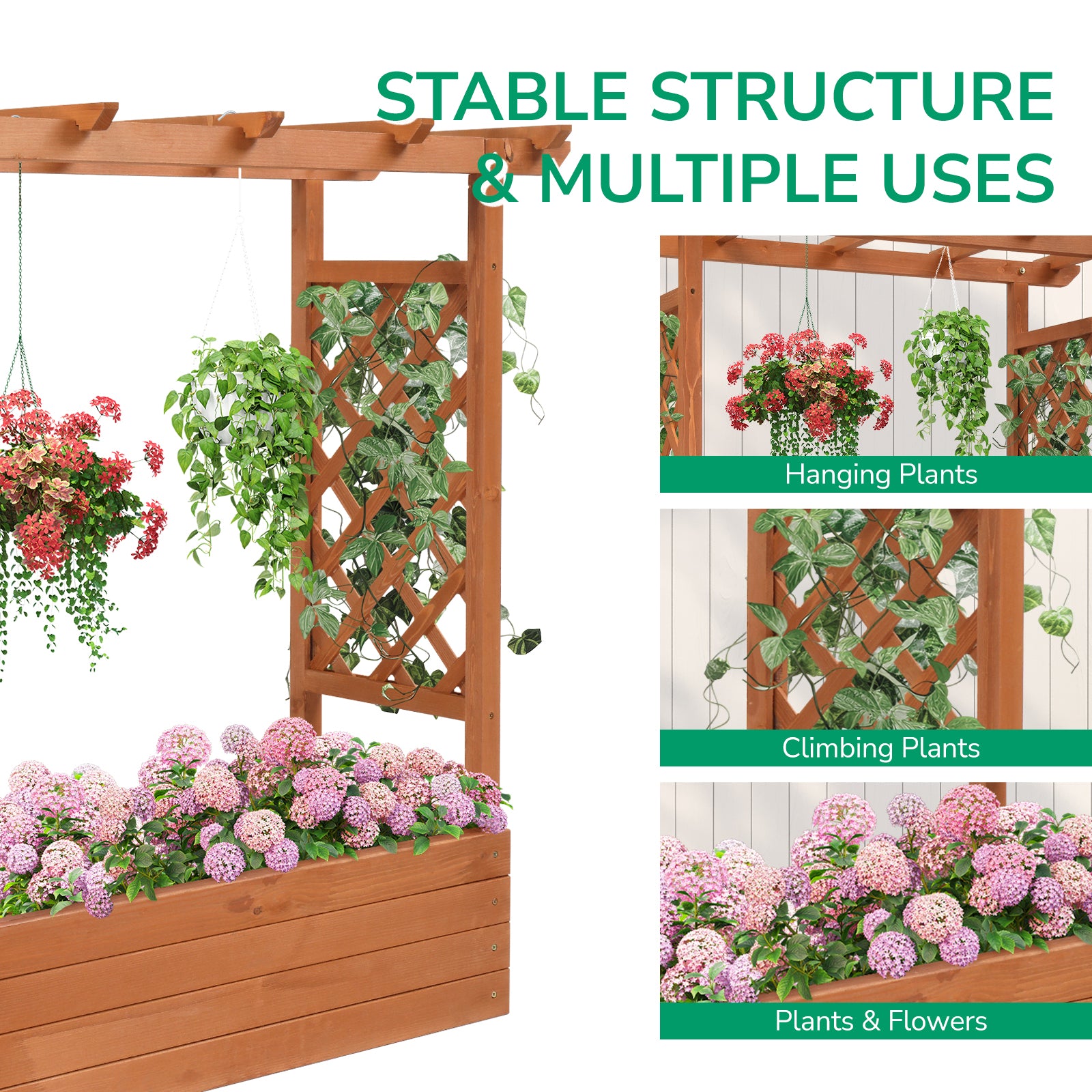 Haoyye Raised Garden Bed, Durable Teak Color Fir Wood Planter Box with Arched Lattice, Elegant and Easy-to-Assemble Planting Frame for Outdoor Gardens, Balconies, and Courtyards