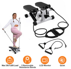 HAOYYE Mini Stair Stepper with Resistance Bands Hydraulic Fitness Stepper for Home Workout Full Body Exercise with LCD Monitor Non-Slip Pedals High Load Capacity 330.7lbs Portable Slimming Leg and Buttock Toner