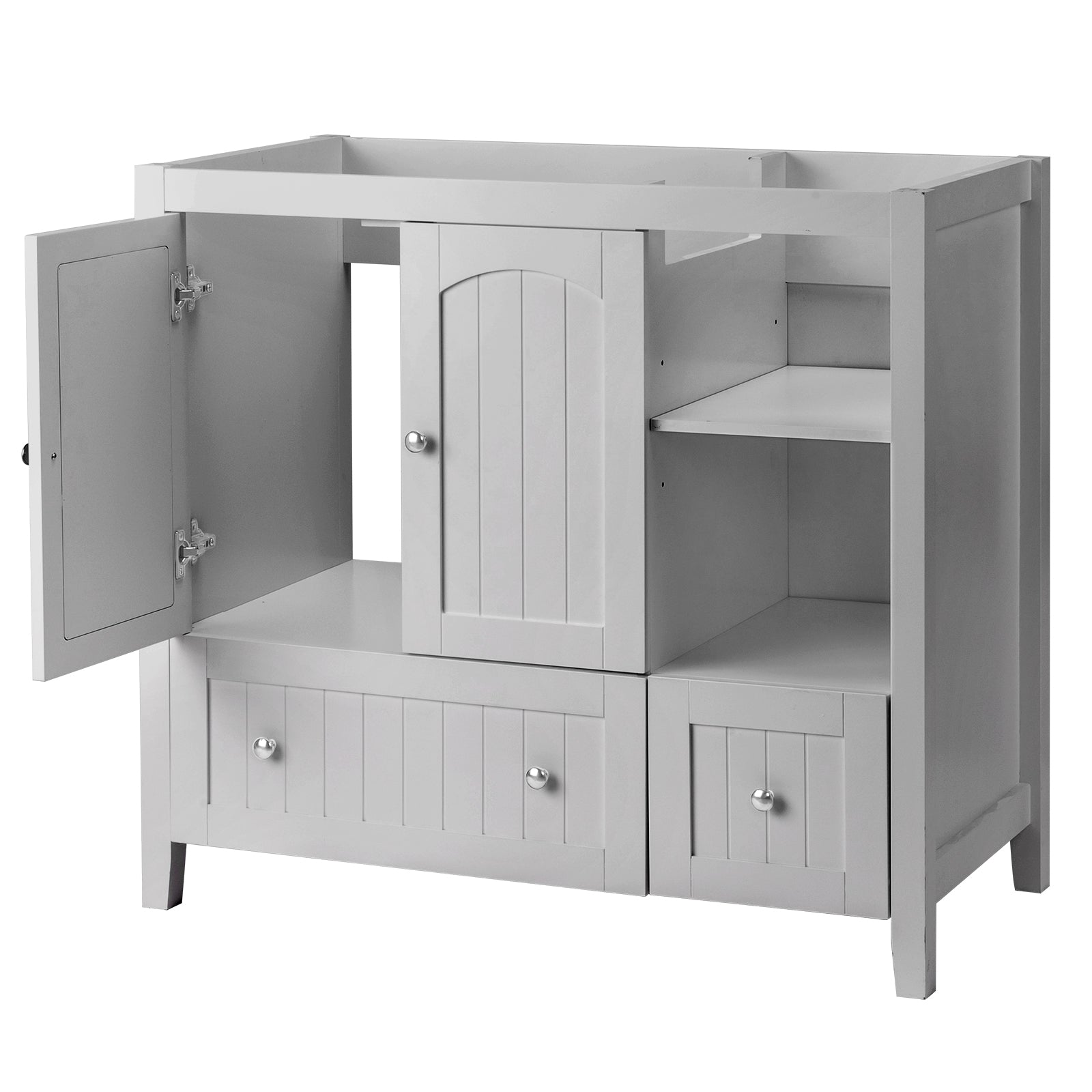 Haoyye Grey MDF Lacquered Bathroom Vanity Cabinet, Double Door and 2 Drawer Design, Decorative Molding, Modern and Durable Moisture-Resistant Storage Solution for Stylish Bathrooms