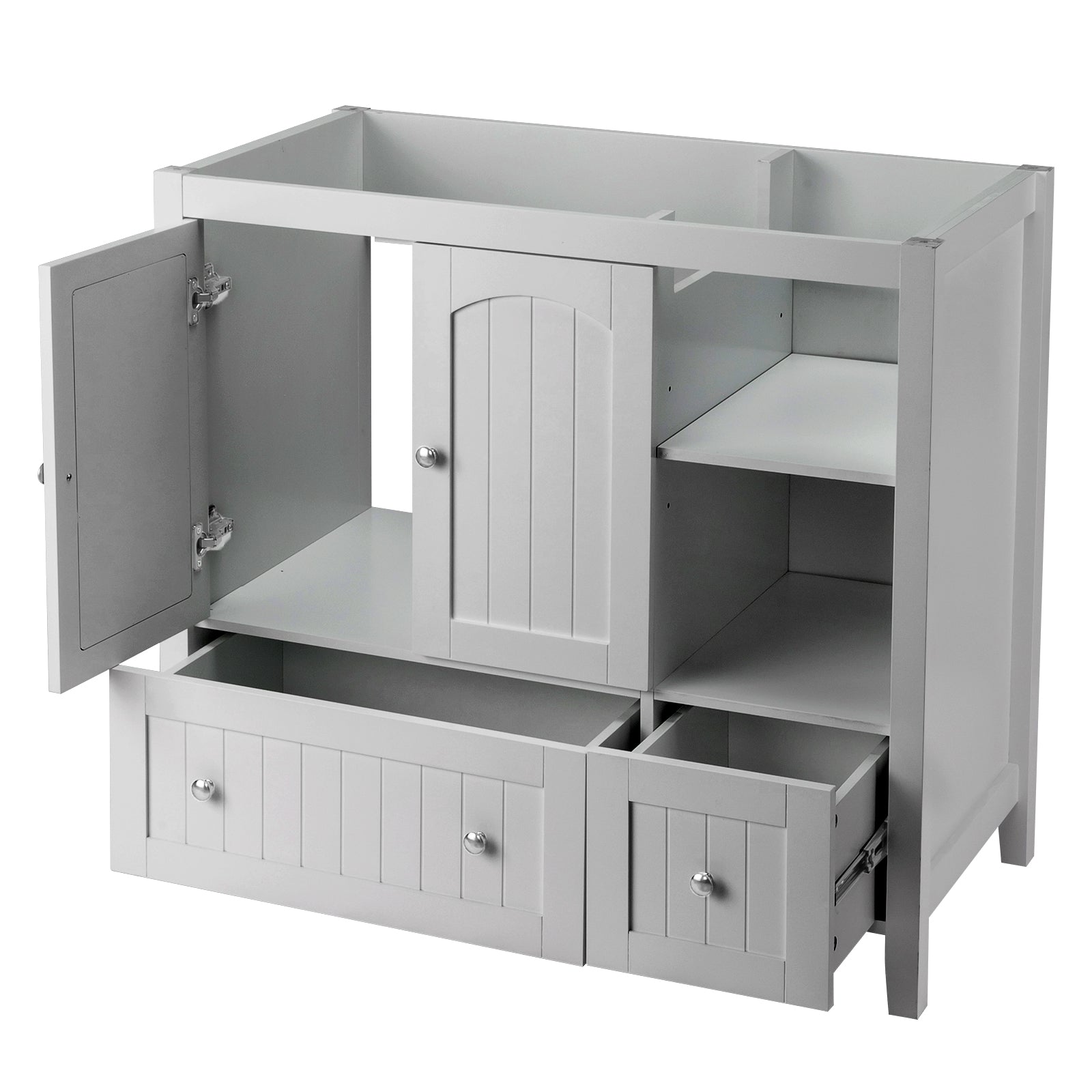 Haoyye Grey MDF Lacquered Bathroom Vanity Cabinet, Double Door and 2 Drawer Design, Decorative Molding, Modern and Durable Moisture-Resistant Storage Solution for Stylish Bathrooms