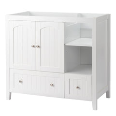 Haoyye White MDF Bathroom Vanity Cabinet, Double Door, Double Drawer Design with Decorative Strips, Elegant Moisture-Resistant Storage Solution for Modern Bathrooms, Easy to Maintain and Stylishly Compact