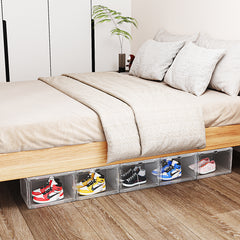 HAOYYE 6-Piece Large White Plastic Mesh Shoe Box Set, Breathable Modular Stackable Organizer for Closet Entryway Under Bed Storage, Durable Home Storage Solution