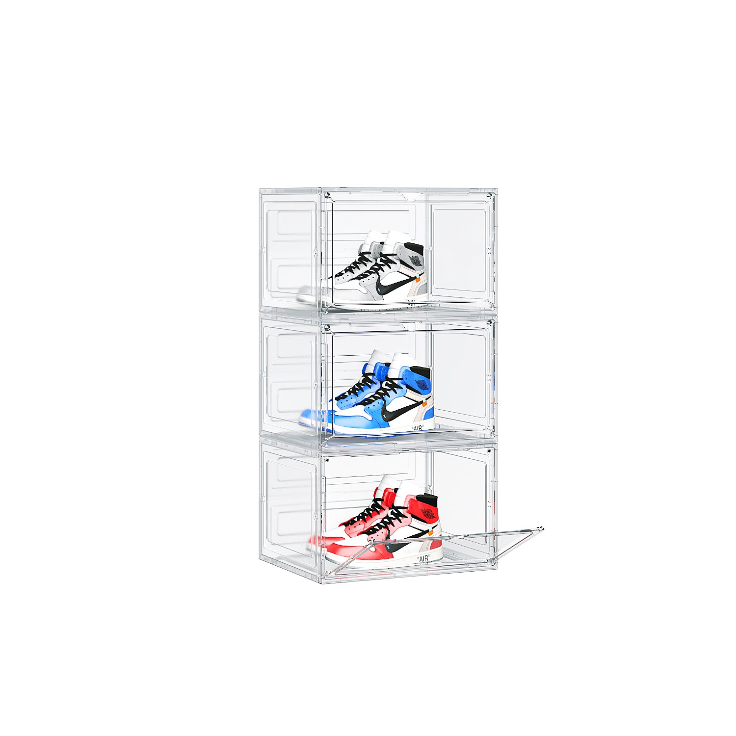 HAOYYE 3-Piece Large White Plastic Mesh Shoe Box Set Modular Design for Home Storage Durable Breathable Stackable Organizer Perfect for Closets Entryways and Shelves