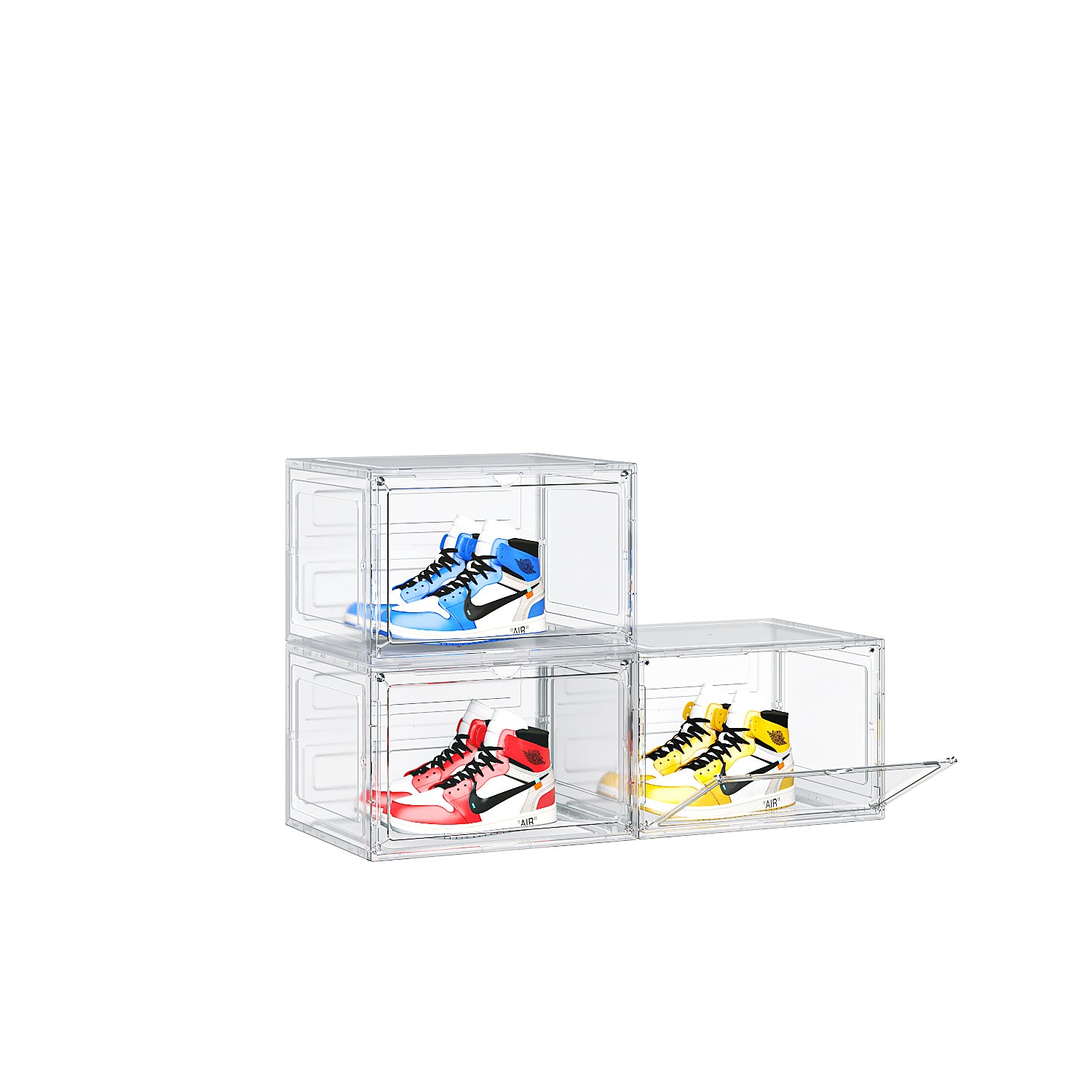 HAOYYE 3-Piece Large White Plastic Mesh Shoe Box Set Modular Design for Home Storage Durable Breathable Stackable Organizer Perfect for Closets Entryways and Shelves