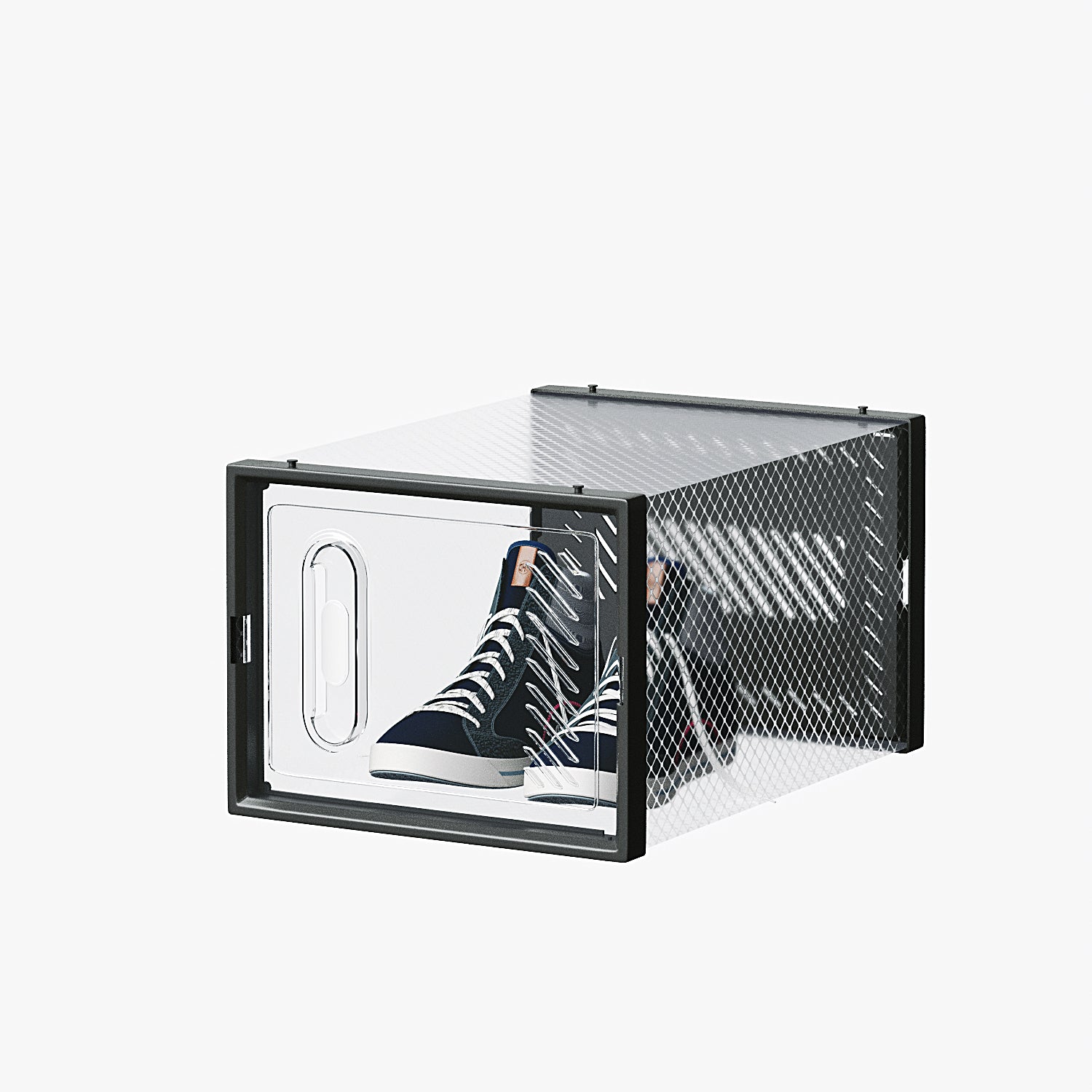 HAOYYE 18-Piece Medium Black Plastic Mesh Shoe Box Set with Modular Stackable Design, Durable and Breathable Storage Solution for Home Organization, Closet, Dorm, and Space-Saving Shoe Storage