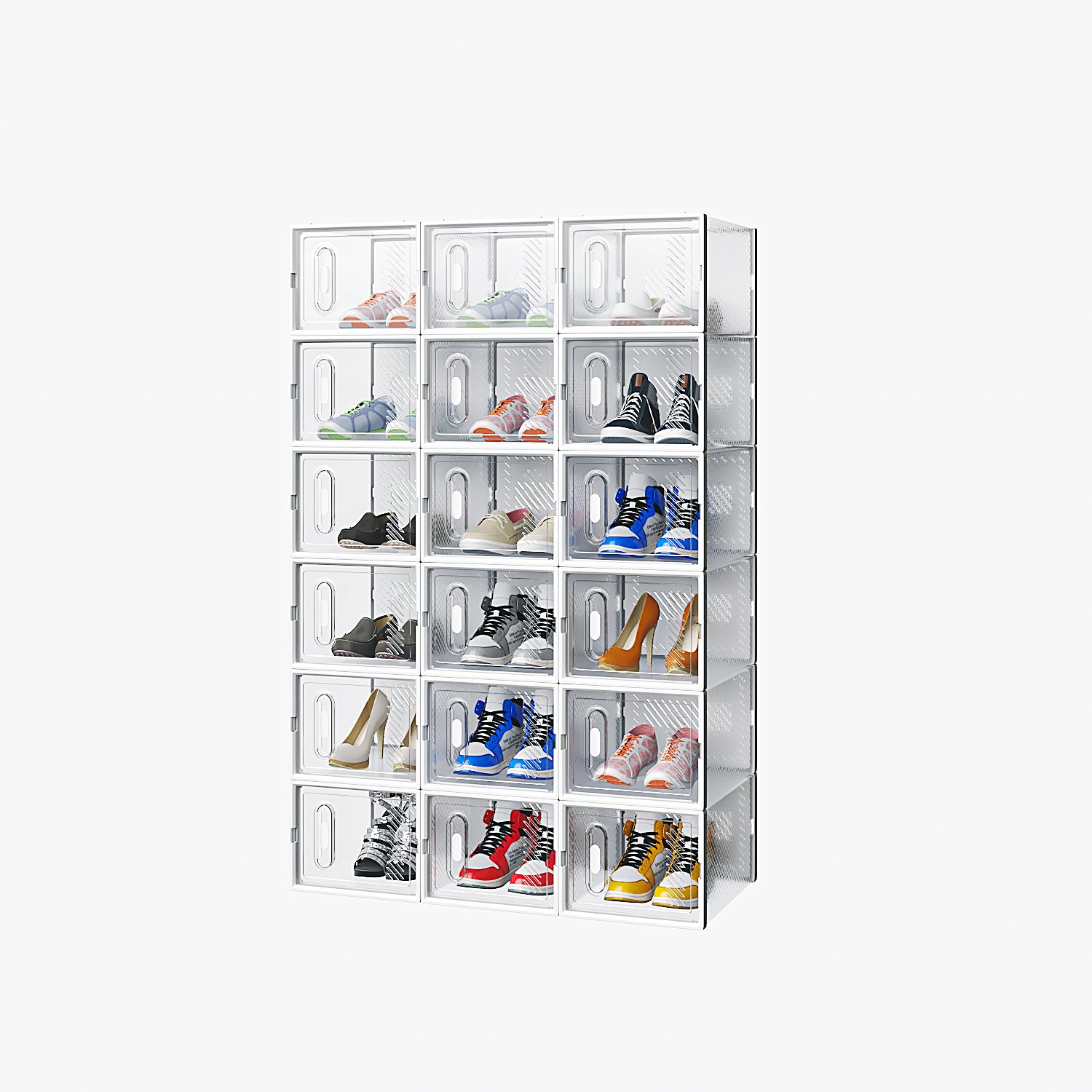 HAOYYE 18-Piece Medium White Plastic Mesh Shoe Box Set with Modular Stackable Design, Durable and Breathable Storage Solution for Home Organization, Closet, Dorm, and Space-Saving Shoe Storage