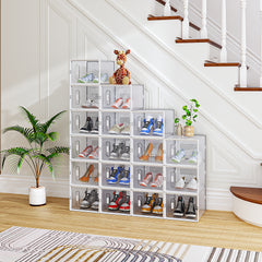 HAOYYE 18-Piece Medium White Plastic Mesh Shoe Box Set with Modular Stackable Design, Durable and Breathable Storage Solution for Home Organization, Closet, Dorm, and Space-Saving Shoe Storage