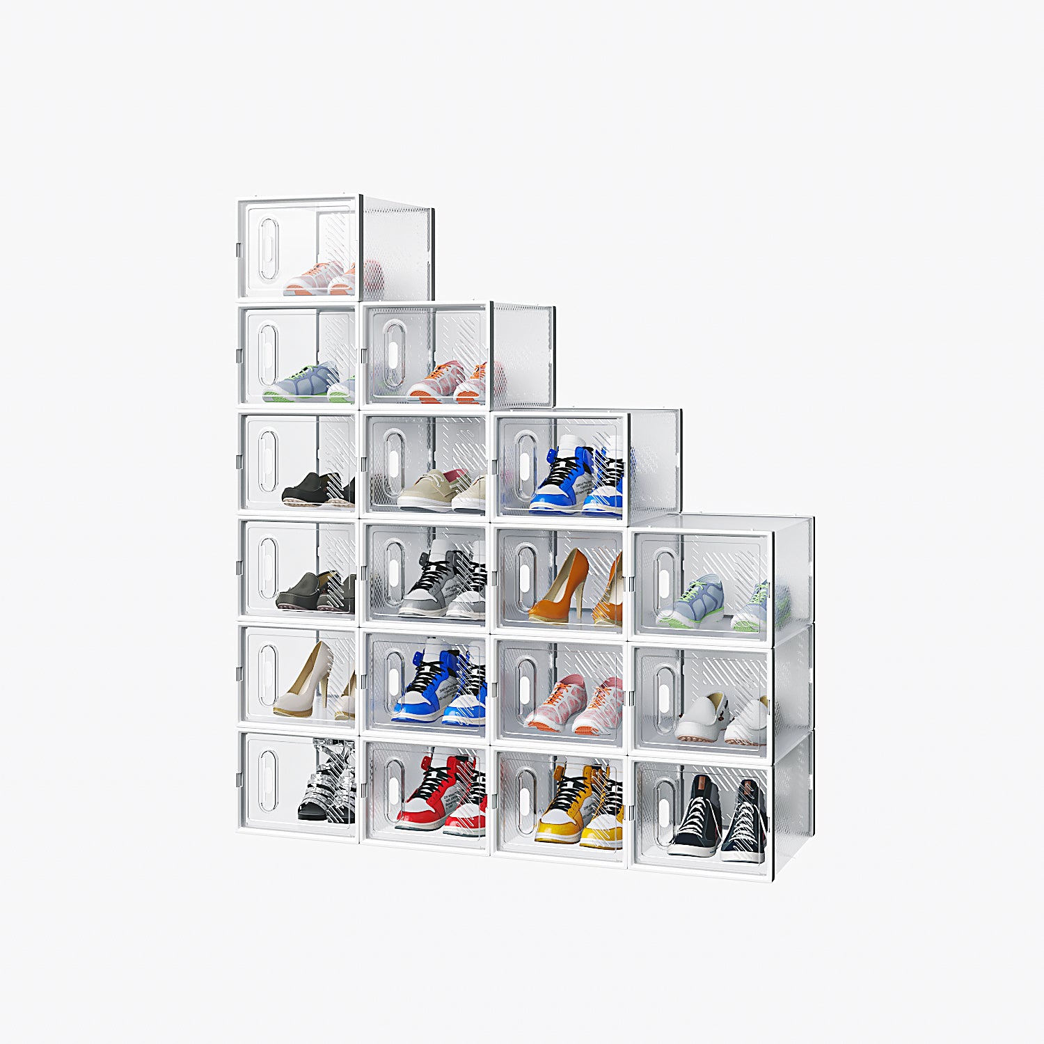 HAOYYE 18-Piece Medium White Plastic Mesh Shoe Box Set with Modular Stackable Design, Durable and Breathable Storage Solution for Home Organization, Closet, Dorm, and Space-Saving Shoe Storage