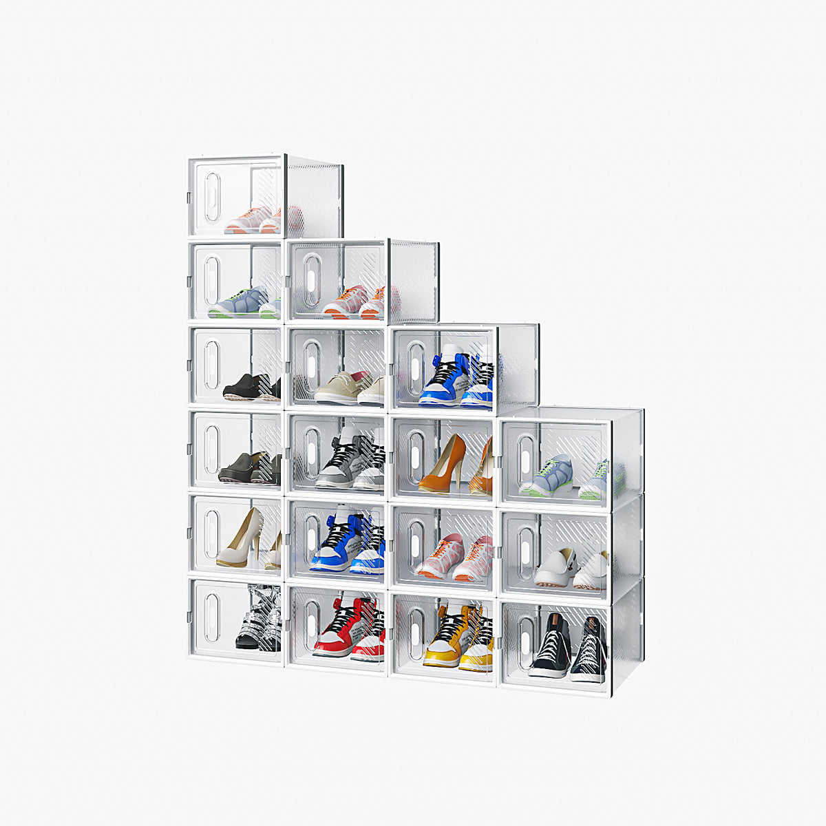 HAOYYE 18-Piece Medium White Plastic Mesh Shoe Box Set with Modular Stackable Design, Durable and Breathable Storage Solution for Home Organization, Closet, Dorm, and Space-Saving Shoe Storage