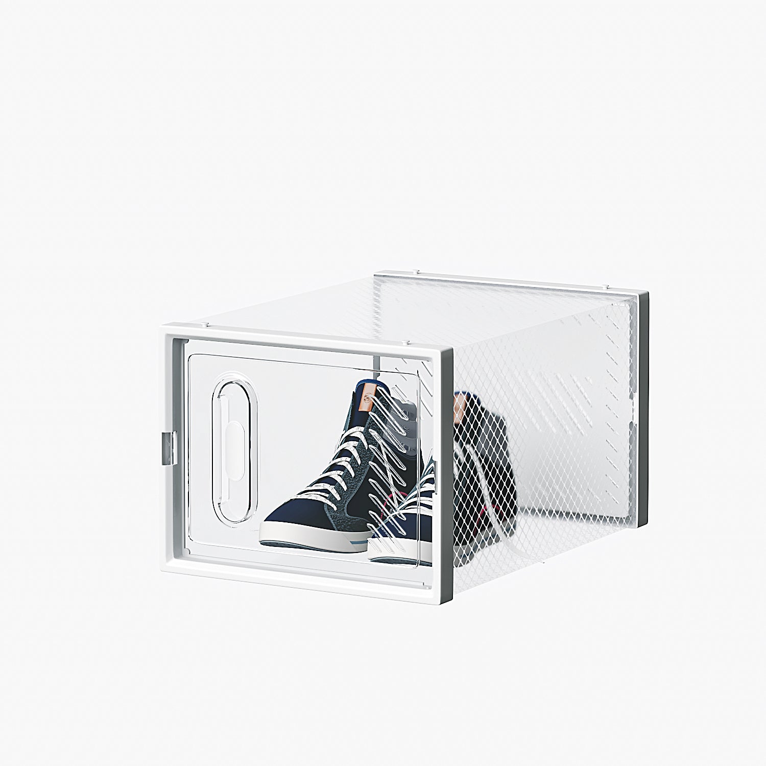 HAOYYE 18-Piece Medium White Plastic Mesh Shoe Box Set with Modular Stackable Design, Durable and Breathable Storage Solution for Home Organization, Closet, Dorm, and Space-Saving Shoe Storage