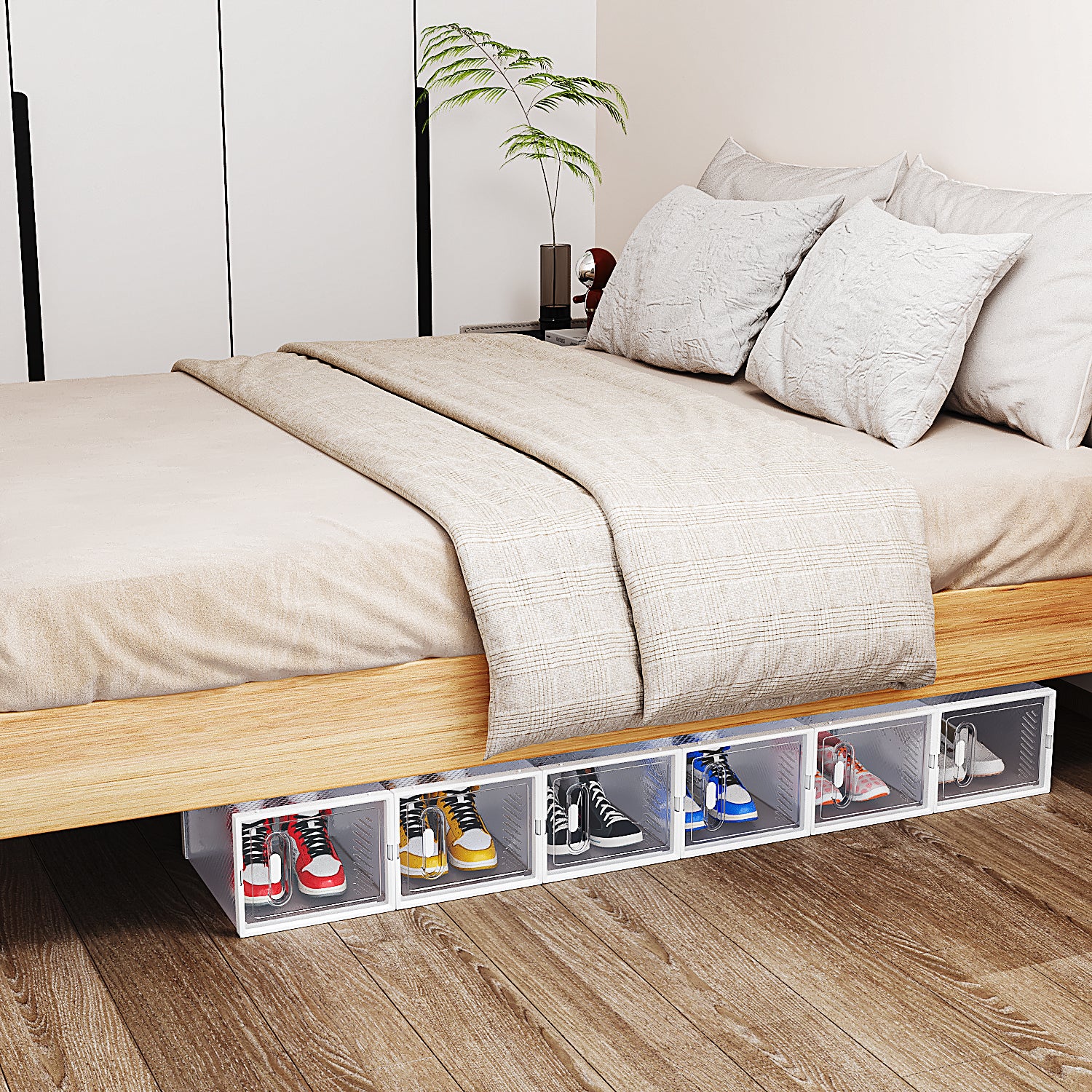 HAOYYE 18-Piece Medium White Plastic Mesh Shoe Box Set with Modular Stackable Design, Durable and Breathable Storage Solution for Home Organization, Closet, Dorm, and Space-Saving Shoe Storage