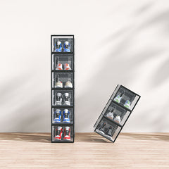 HAOYYE 12-Piece Medium Black Plastic Mesh Shoe Box Set Modular Stackable Breathable Storage Organizer for Home Closet Entryway Under Bed