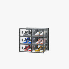HAOYYE 6-Piece Small Black Plastic Mesh Shoe Box Set Modular Stackable Storage Containers Durable and Breathable Design Perfect for Home Organization and Closet Storage