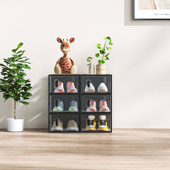 HAOYYE 6-Piece Small Black Plastic Mesh Shoe Box Set Modular Stackable Storage Containers Durable and Breathable Design Perfect for Home Organization and Closet Storage