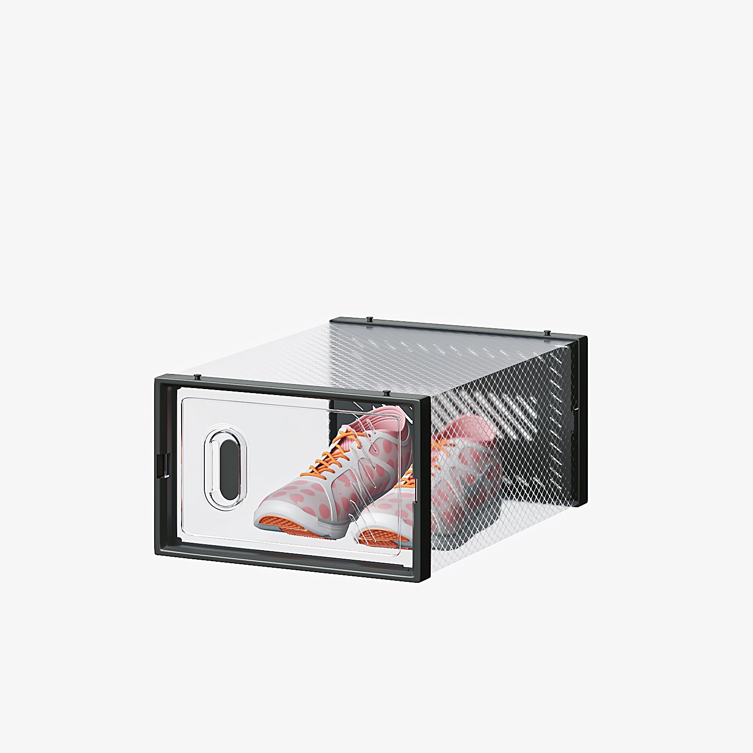 HAOYYE 6-Piece Small Black Plastic Mesh Shoe Box Set Modular Stackable Storage Containers Durable and Breathable Design Perfect for Home Organization and Closet Storage