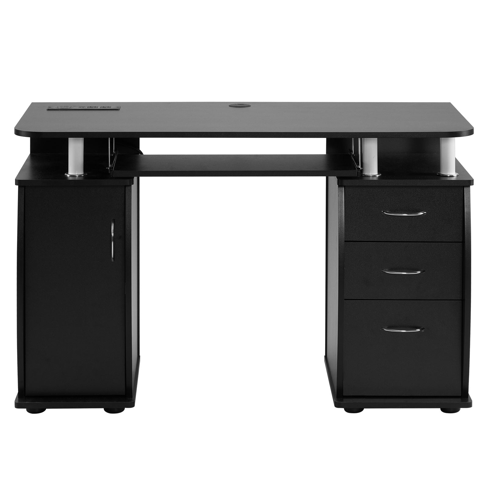 Haoyye PB Wood Computer Desk with One Door and Three Drawers, Portable, Sturdy, and Stylish Black Workspace for Home Offices, Small Apartments, and Dorms, Durable 15mm PB Wood for Long-Lasting Use
