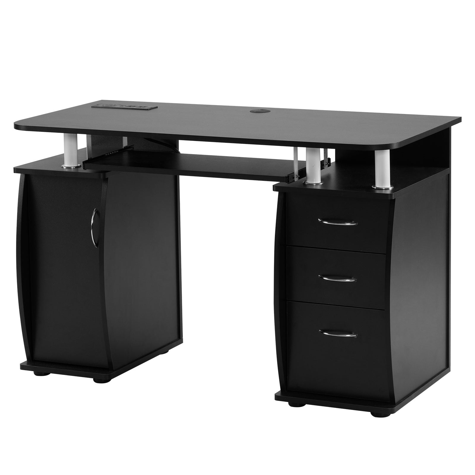 Haoyye PB Wood Computer Desk with One Door and Three Drawers, Portable, Sturdy, and Stylish Black Workspace for Home Offices, Small Apartments, and Dorms, Durable 15mm PB Wood for Long-Lasting Use