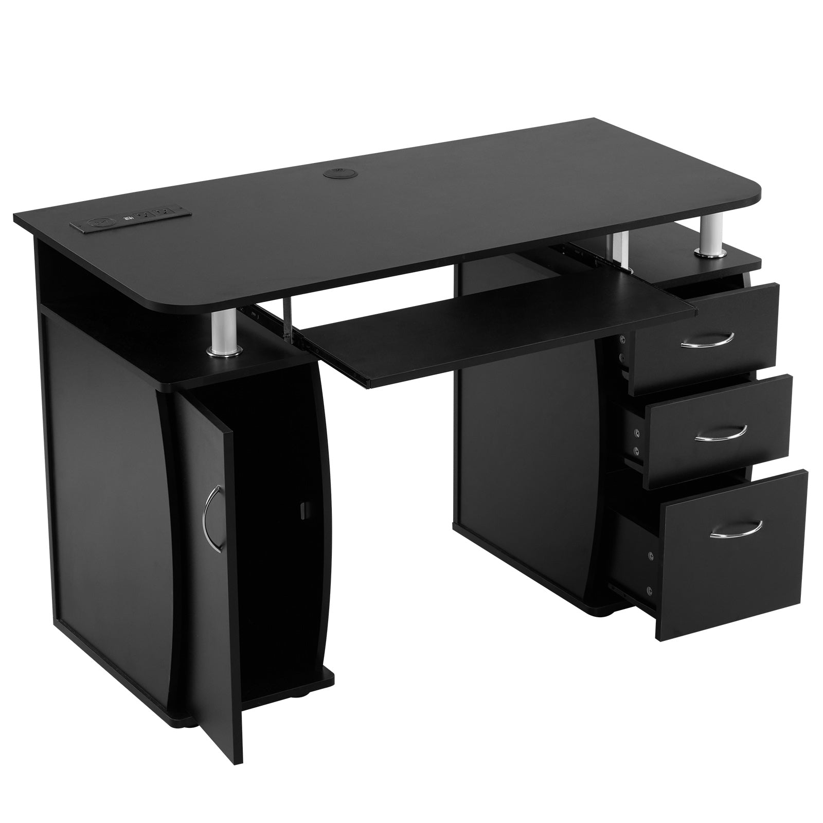 Haoyye PB Wood Computer Desk with One Door and Three Drawers, Portable, Sturdy, and Stylish Black Workspace for Home Offices, Small Apartments, and Dorms, Durable 15mm PB Wood for Long-Lasting Use