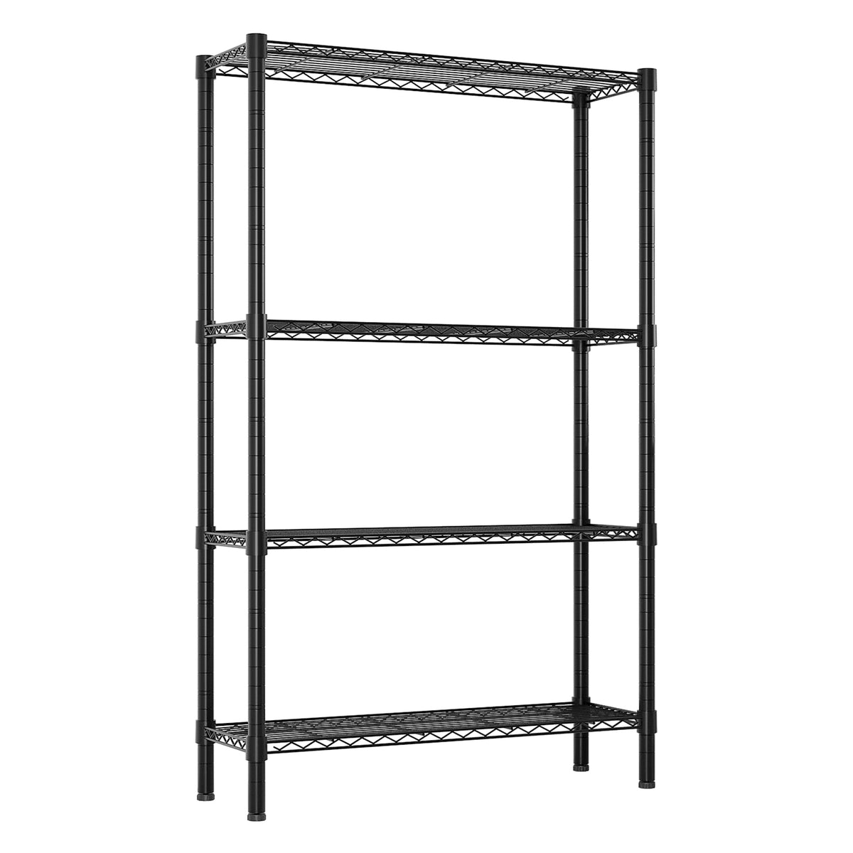 HAOYYE 4-Layer Black Plastic Coated Iron Shelf Heavy Duty Storage Rack Freestanding Utility Metal Shelving Unit with Adjustable Feet for Garage Kitchen Pantry Basement Office Durable Organizer for Tools Supplies Equipment