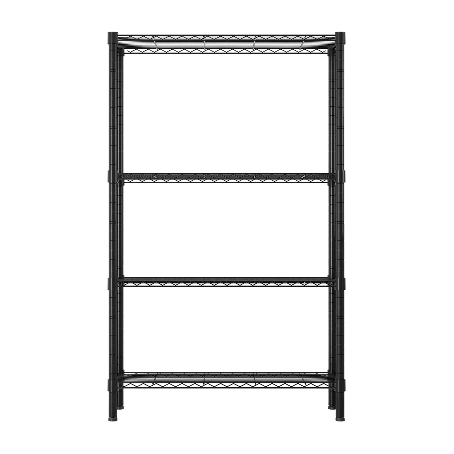 HAOYYE 4-Layer Black Plastic Coated Iron Shelf Heavy Duty Storage Rack Freestanding Utility Metal Shelving Unit with Adjustable Feet for Garage Kitchen Pantry Basement Office Durable Organizer for Tools Supplies Equipment
