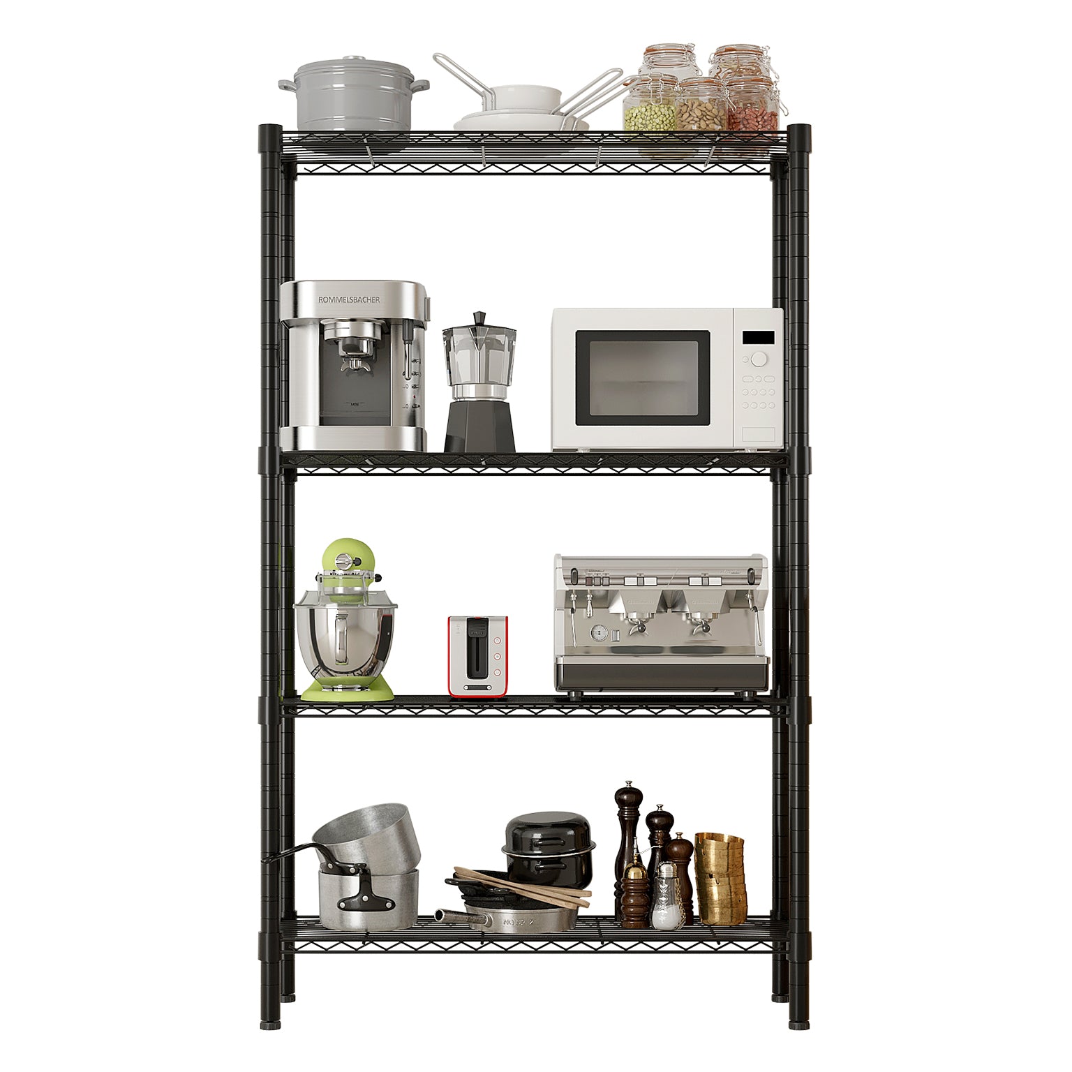 HAOYYE 4-Layer Black Plastic Coated Iron Shelf Heavy Duty Storage Rack Freestanding Utility Metal Shelving Unit with Adjustable Feet for Garage Kitchen Pantry Basement Office Durable Organizer for Tools Supplies Equipment