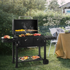HAOYYE Charcoal Grill Outdoor BBQ Grill with Extra Large Cooking Area Dual Adjustable Charcoal Trays Front Fuel Access Doors Foldable Side Tables Wheels for Backyard Camping Picnic Party