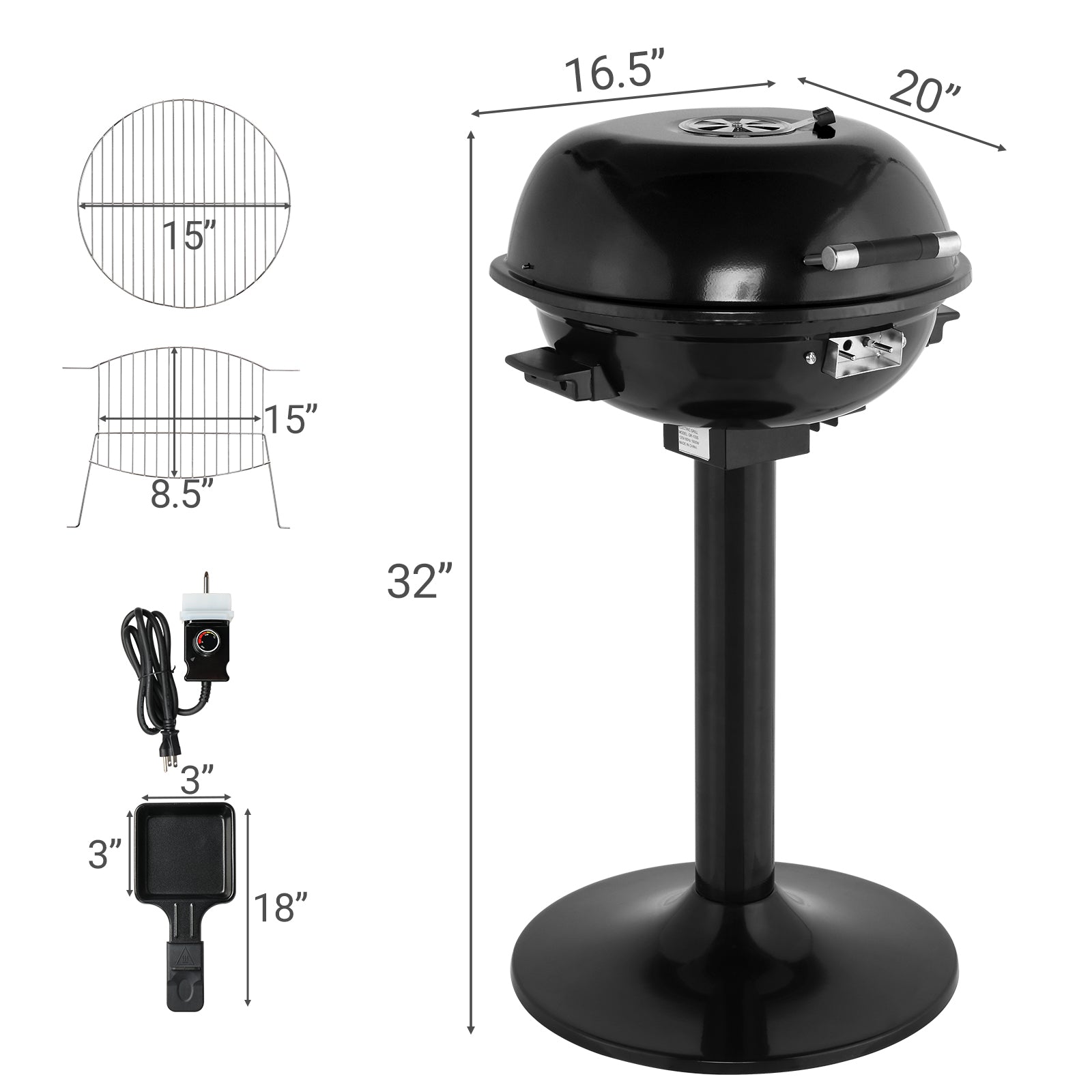 HAOYYE Electric BBQ Grill with Stand Portable 1600W Double Layer Smokeless Grill for Indoor Outdoor Use Nonstick Removable Grill Plate Adjustable Temperature Electric Barbecue Cooker for Patio Balcony Kitchen Garden Easy to Clean Black