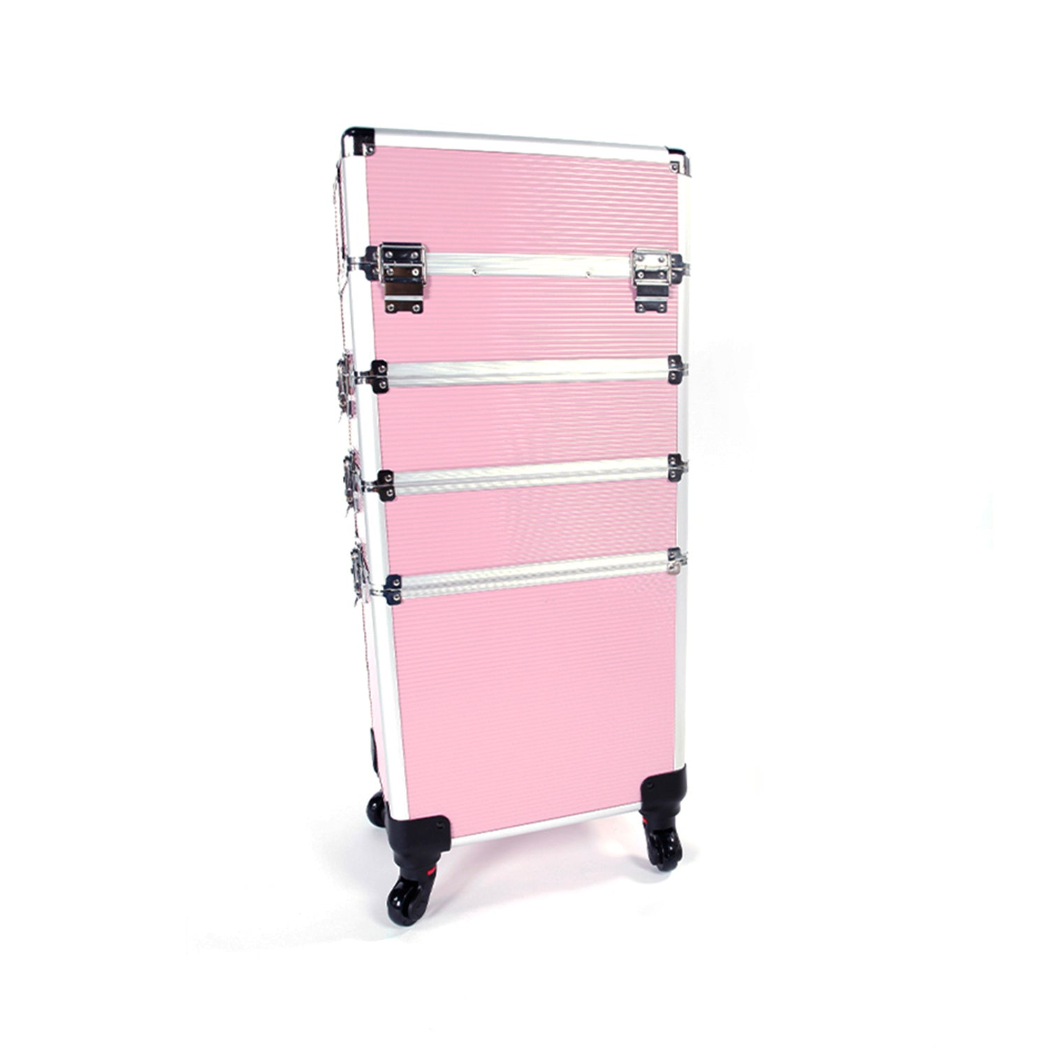 Haoyye 4 in 1 Aluminum Cosmetic Makeup Case, Durable and Portable Pink Beauty Storage Box for Brushes, Tools, and Accessories, Stylish Professional Organizer for Makeup Artists, Hairstylists, and Beauty Enthusiasts