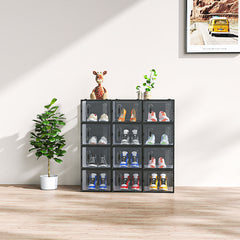 HAOYYE 12-Piece Large Black Shoe Box Set With Plastic Mesh Design, Stackable And Freely Combinable Storage Boxes For Shoes And Accessories, Durable And Breathable Organizer For Home, Closet, Dorm, And Office Use