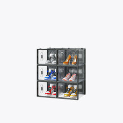 HAOYYE 6 Pack Black Plastic Mesh Shoe Storage Boxes with Lids Stackable Breathable Large Capacity Organizer for Closet Entryway Garage Freely Combinable Modular Design for Sneakers and Accessories