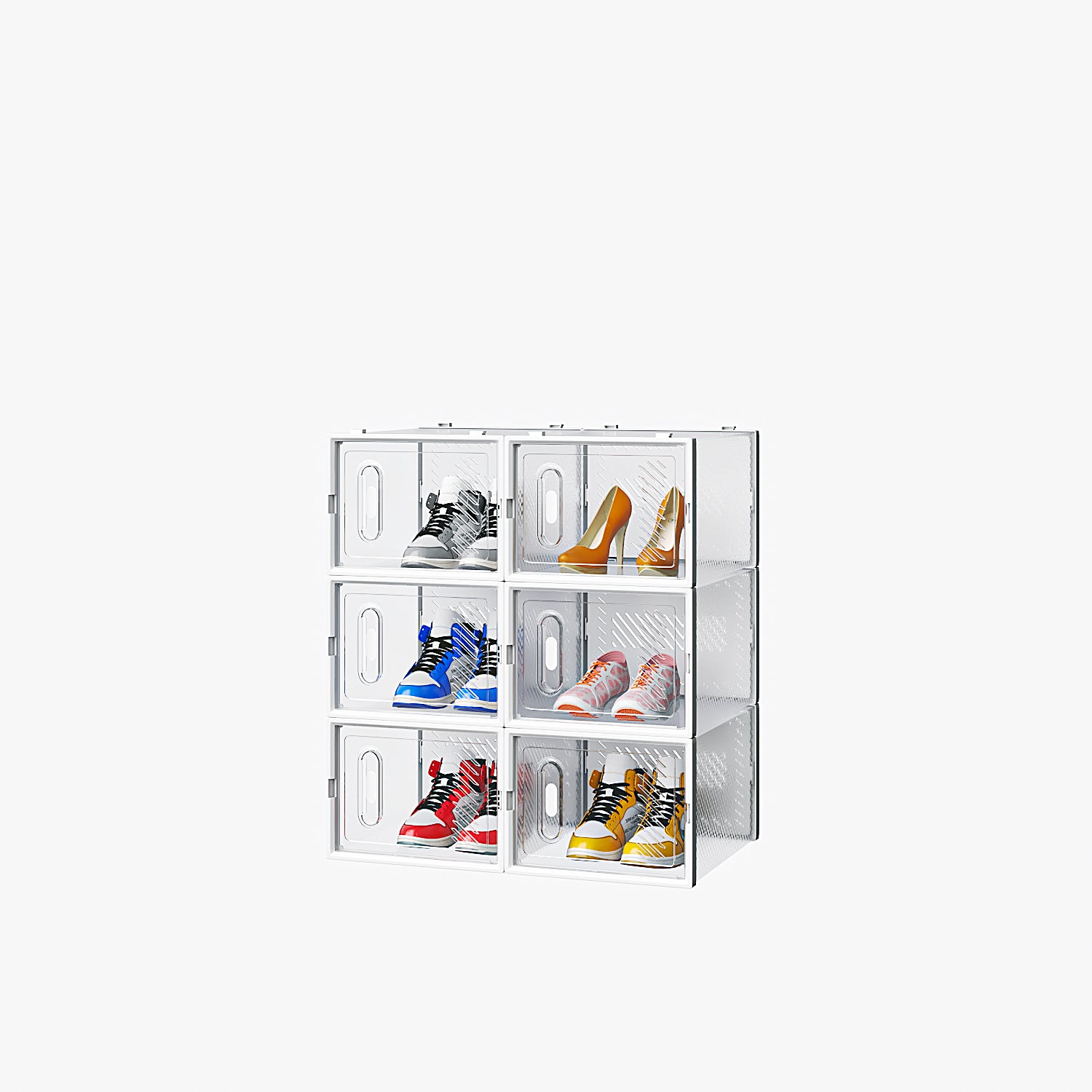 HAOYYE 6 Pack Black Plastic Mesh Shoe Storage Boxes with Lids Stackable Breathable Large Capacity Organizer for Closet Entryway Garage Freely Combinable Modular Design for Sneakers and Accessories