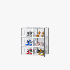 HAOYYE 6 Pack Black Plastic Mesh Shoe Storage Boxes with Lids Stackable Breathable Large Capacity Organizer for Closet Entryway Garage Freely Combinable Modular Design for Sneakers and Accessories