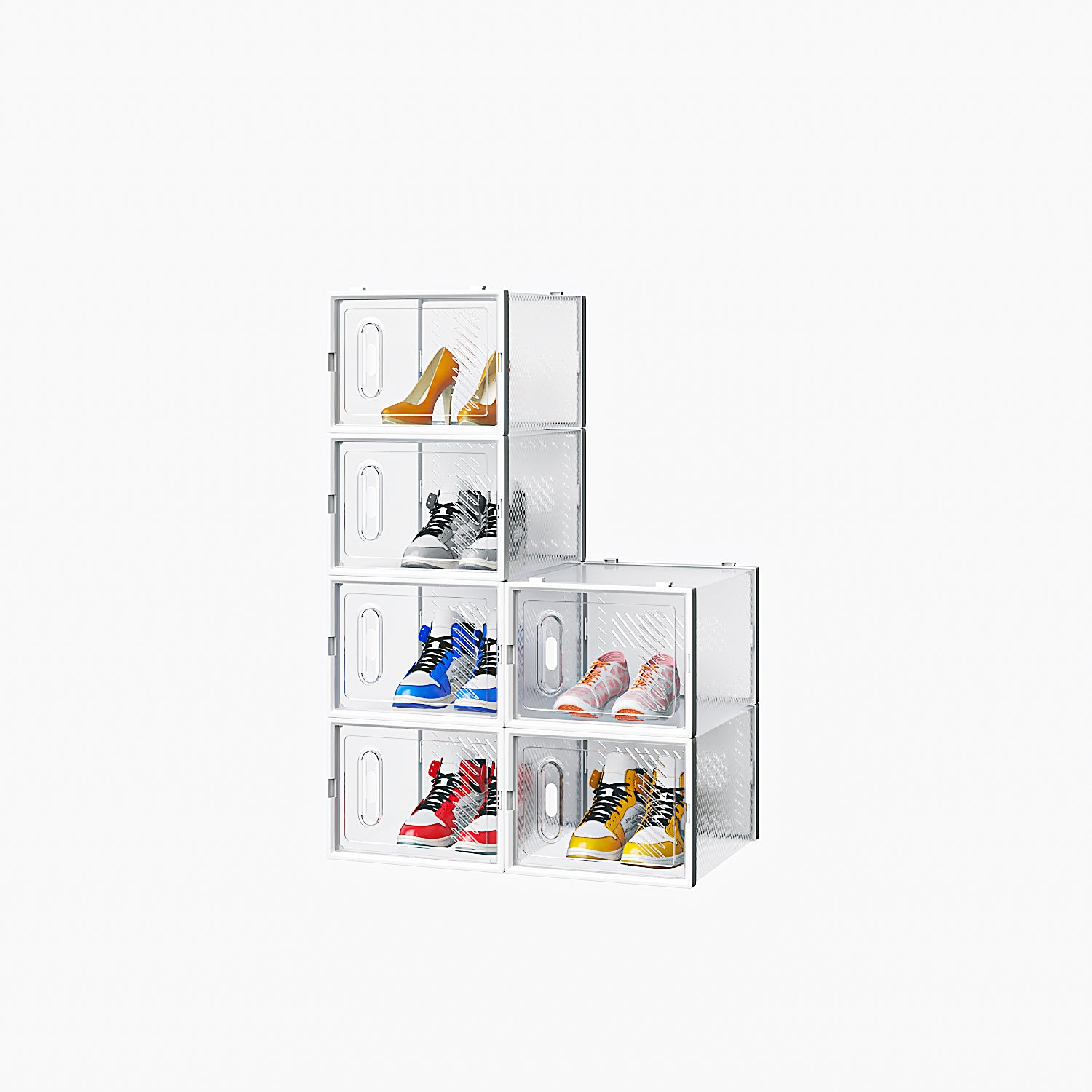 HAOYYE 6 Pack Black Plastic Mesh Shoe Storage Boxes with Lids Stackable Breathable Large Capacity Organizer for Closet Entryway Garage Freely Combinable Modular Design for Sneakers and Accessories