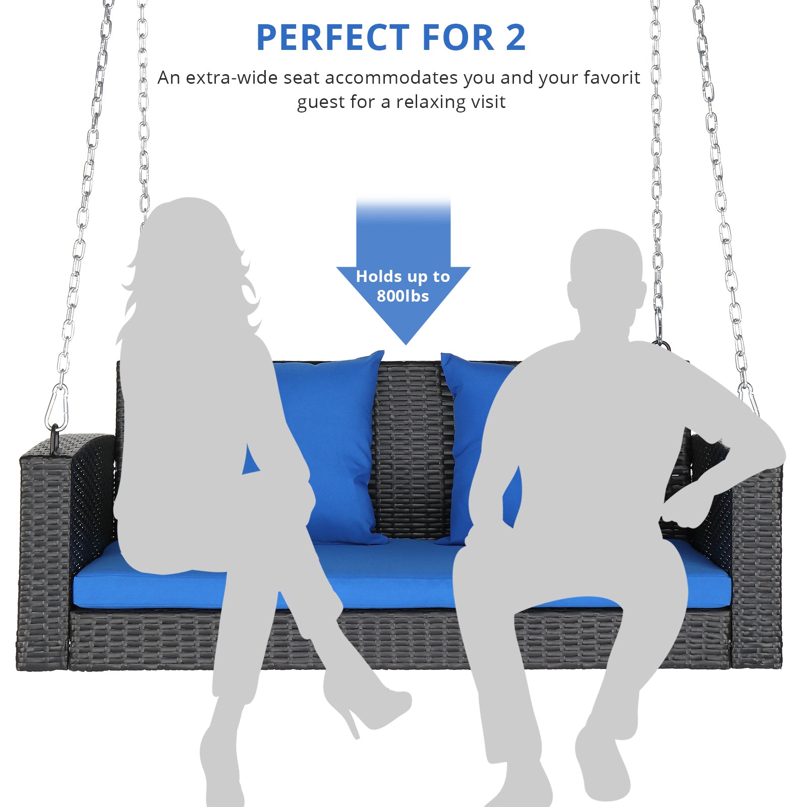 HAOYYE Rattan Swing Chair Outdoor Hanging Bench with Cushion and Pillows PE Wicker Patio Loveseat without Frame Heavy Duty Design with Chains and Locks for Porch Garden Balcony Relaxation