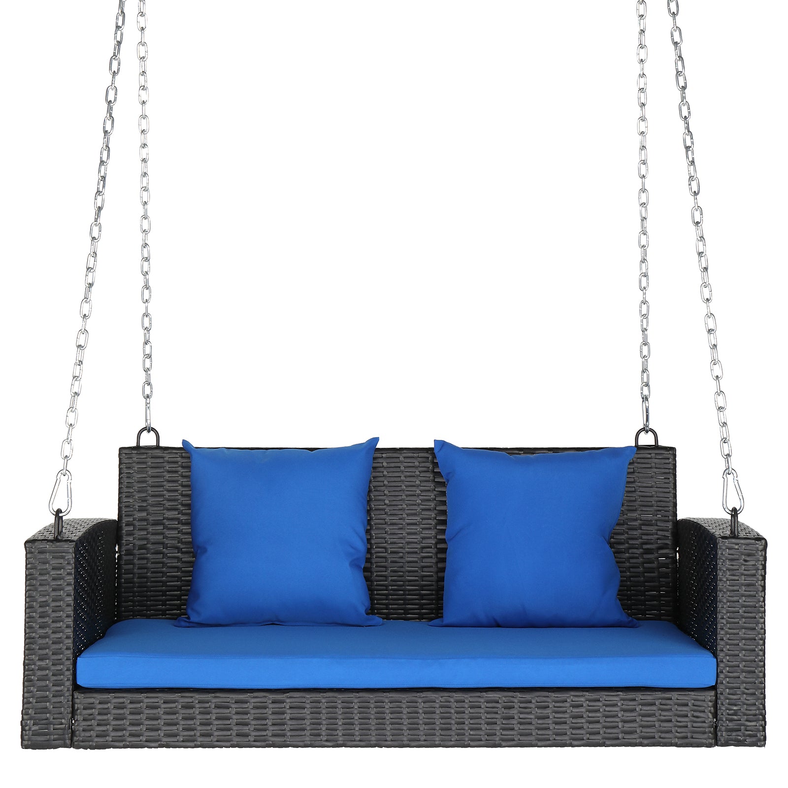 HAOYYE Rattan Swing Chair Outdoor Hanging Bench with Cushion and Pillows PE Wicker Patio Loveseat without Frame Heavy Duty Design with Chains and Locks for Porch Garden Balcony Relaxation