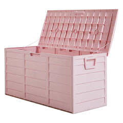 HAOYYE 280L Outdoor Garden Storage Deck Box with Wheels Lockable Resin Organizer for Patio Tools Cushions Toys Waterproof Chest with Handles for Yard Garage Porch