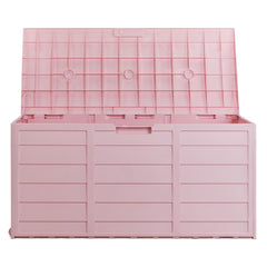 HAOYYE 280L Outdoor Garden Storage Deck Box with Wheels Lockable Resin Organizer for Patio Tools Cushions Toys Waterproof Chest with Handles for Yard Garage Porch