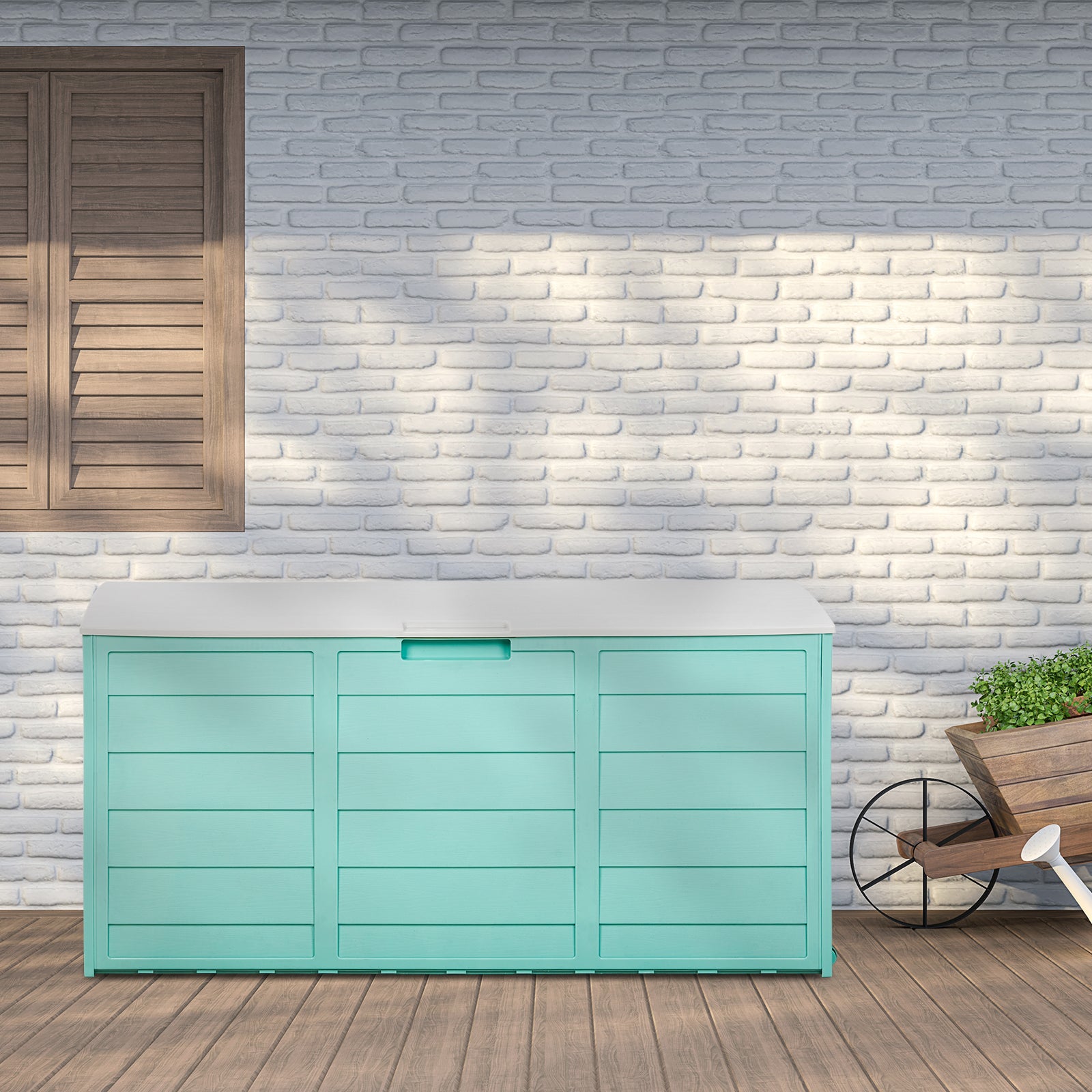 HAOYYE 280L Outdoor Garden Storage Deck Box with Wheels Lockable Resin Chest for Patio Tools Cushions Toys Waterproof Organizer for Yard Garage Porch