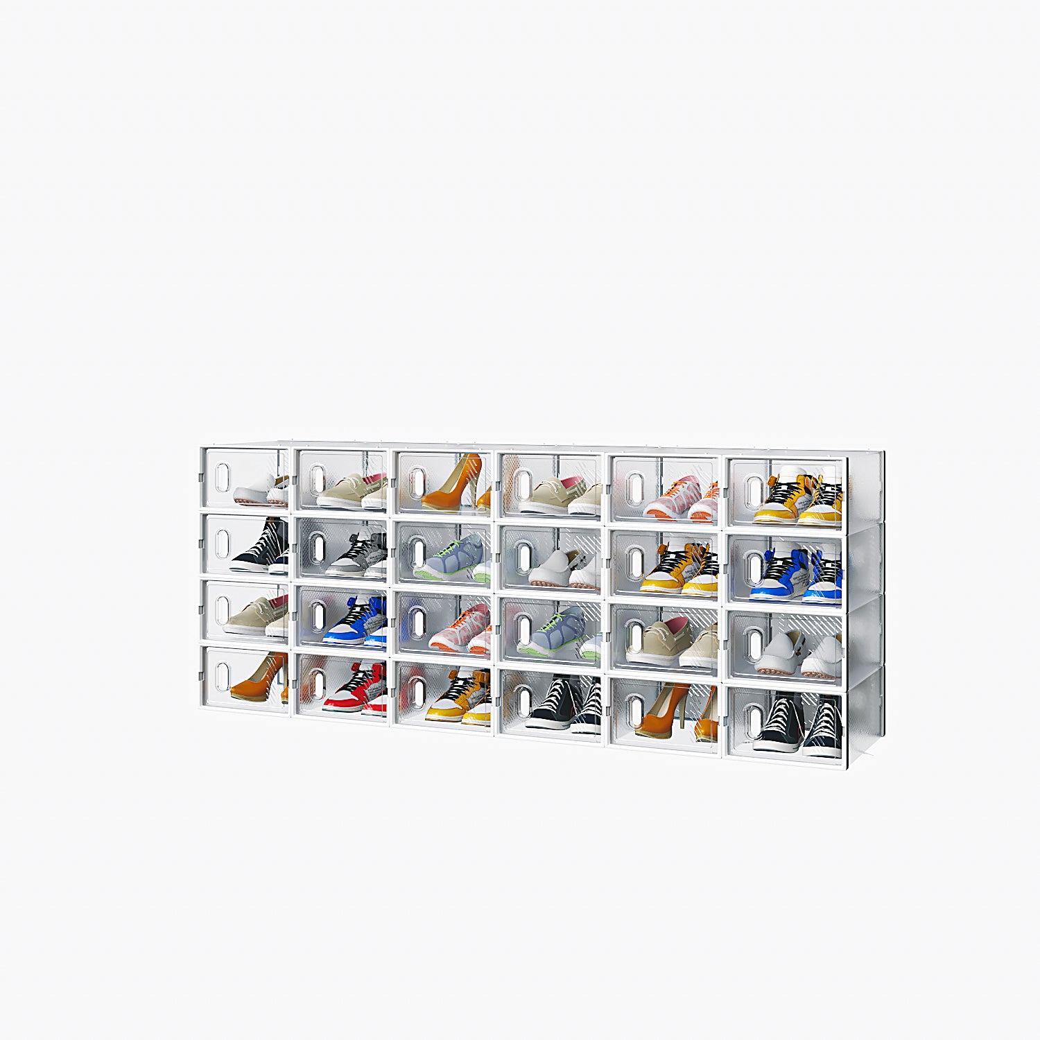 HAOYYE White Small Shoe Storage Box Set 24 Pieces Plastic Mesh Stackable Design Organizer for Shoes Closet Home Storage Solution Durable and Space-Saving Easy to Clean and Stack