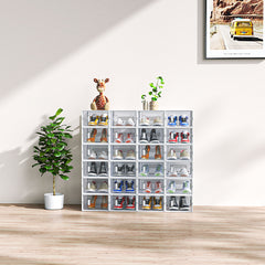 HAOYYE White Small Shoe Storage Box Set 24 Pieces Plastic Mesh Stackable Design Organizer for Shoes Closet Home Storage Solution Durable and Space-Saving Easy to Clean and Stack