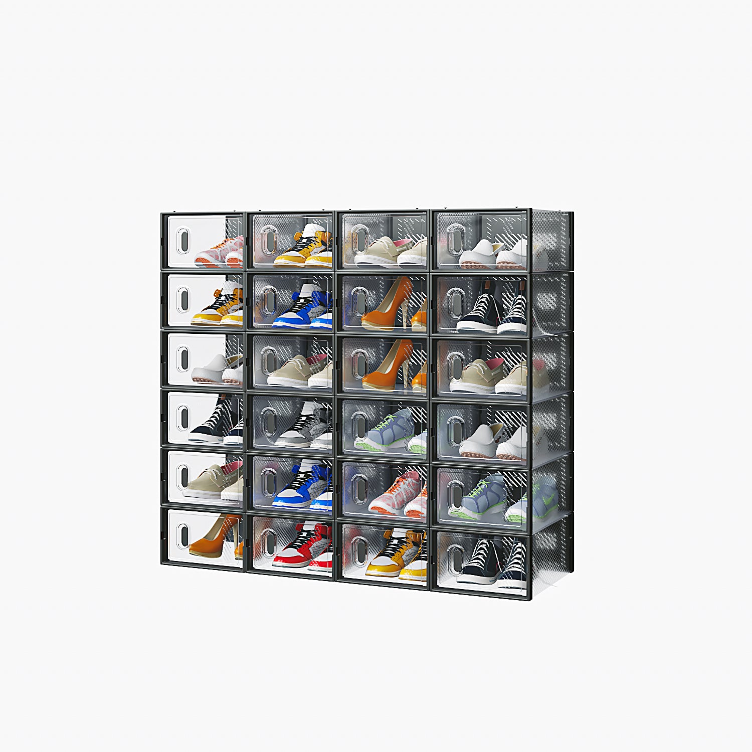 HAOYYE Black Small Shoe Storage Box Set 24 Pieces Plastic Mesh Stackable Design Organizer for Shoes Closet Home Storage Solution Durable and Space-Saving Easy to Clean and Stack