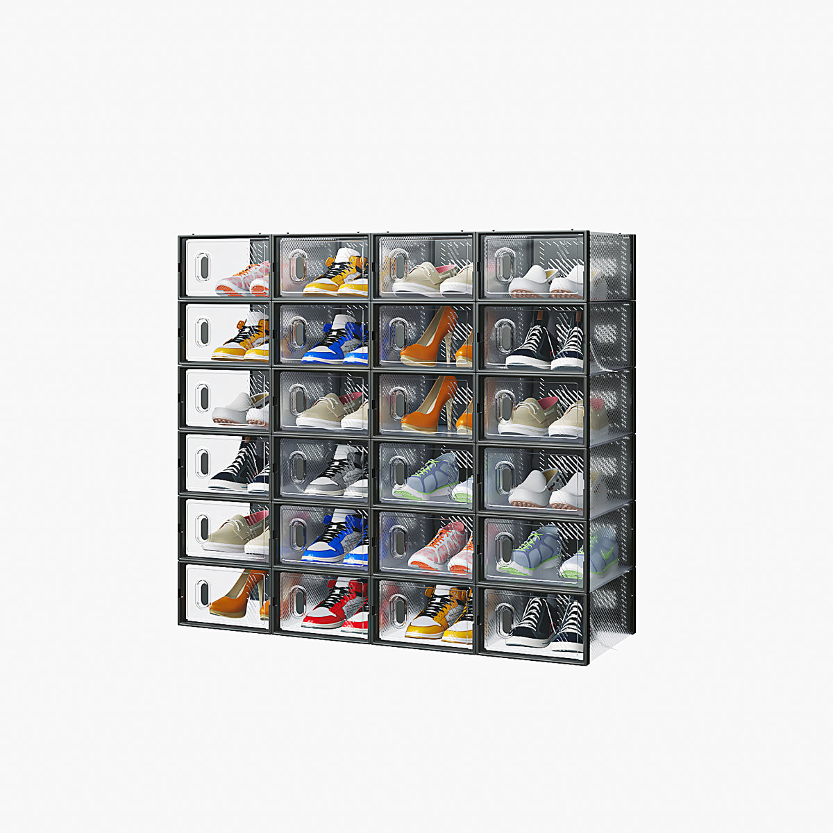 HAOYYE Black Small Shoe Storage Box Set 24 Pieces Plastic Mesh Stackable Design Organizer for Shoes Closet Home Storage Solution Durable and Space-Saving Easy to Clean and Stack