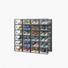 HAOYYE Black Small Shoe Storage Box Set 24 Pieces Plastic Mesh Stackable Design Organizer for Shoes Closet Home Storage Solution Durable and Space-Saving Easy to Clean and Stack