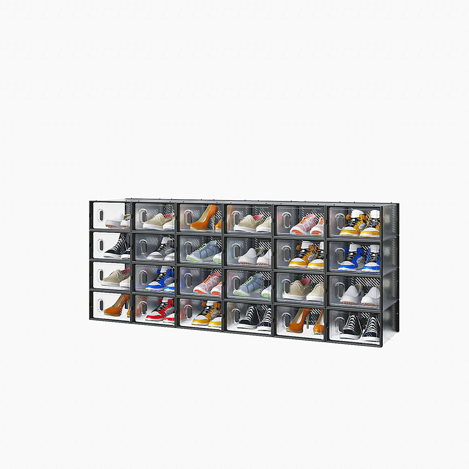 HAOYYE Black Small Shoe Storage Box Set 24 Pieces Plastic Mesh Stackable Design Organizer for Shoes Closet Home Storage Solution Durable and Space-Saving Easy to Clean and Stack