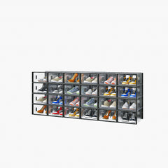 HAOYYE Black Small Shoe Storage Box Set 24 Pieces Plastic Mesh Stackable Design Organizer for Shoes Closet Home Storage Solution Durable and Space-Saving Easy to Clean and Stack