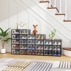 HAOYYE Black Small Shoe Storage Box Set 24 Pieces Plastic Mesh Stackable Design Organizer for Shoes Closet Home Storage Solution Durable and Space-Saving Easy to Clean and Stack